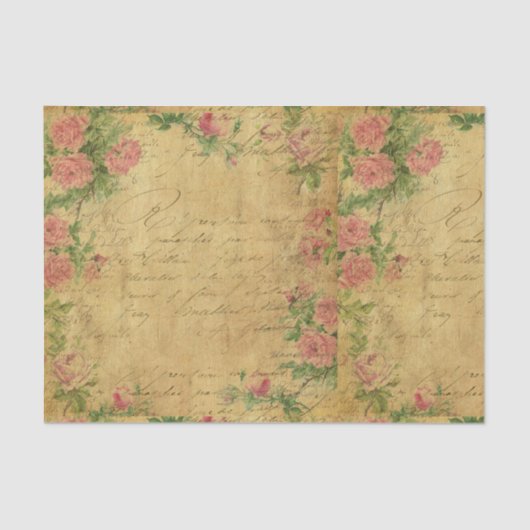 、擦り切れた、手紙花、Parchementのヴィンテージ、vict素朴 薄葉紙 (正面)