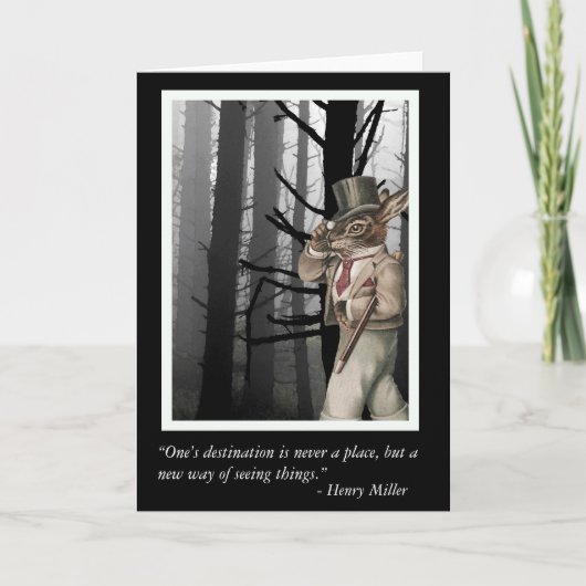 擬人化されたウサギとヘンリー・ミラーの名言 カード (正面)