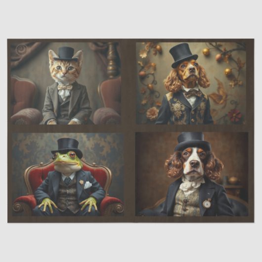 擬人化された動物，猫，犬，カエル 薄葉紙 (正面)