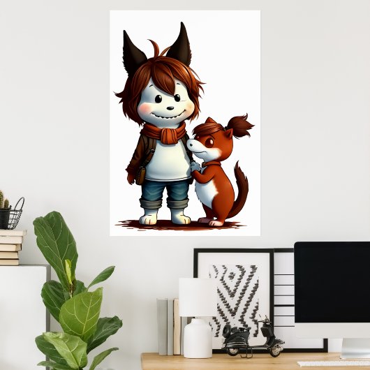 擬人化された犬とペット | AI Art ポスター (ホームオフィス)