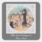 擬人化された猫のビーチ スクエアシール (正面)