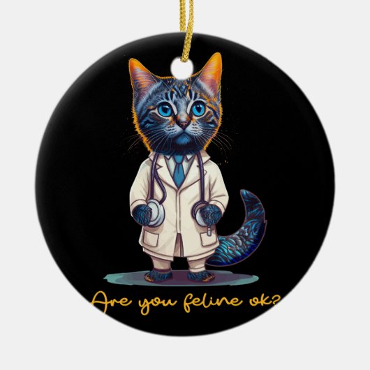 擬人化した猫ナースステト セラミックオーナメント (正面)