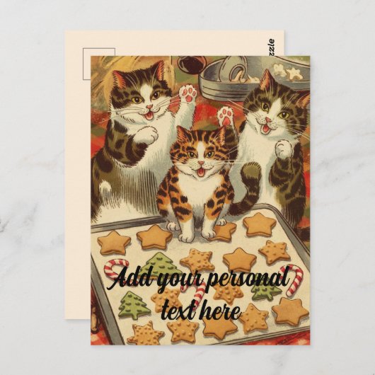擬人化のかわいい猫ベーキングクリスマス ポストカード (正面/裏面)