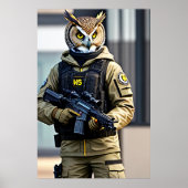 擬人化フクロウの兵士 | AIアートポスター ポスター (正面)