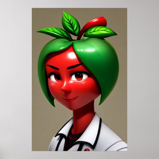 擬人化リンゴの女性 | AIアートポスター ポスター (正面)