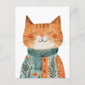 擬人化予測できな猫水彩イラストレーション ポストカード (正面)
