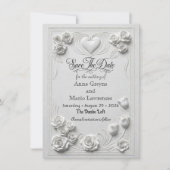 擬似エンボス加工のホワイトローズレリーフ セーブザデート (正面)