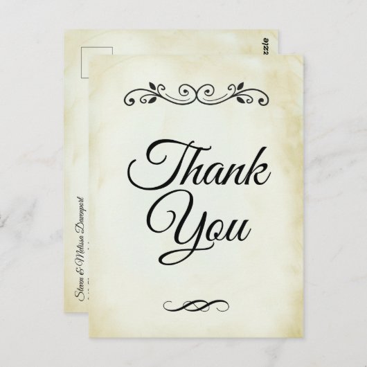 擬似ヴィンテージ羊皮紙 シンプル＆エレガント サンクス ポストカード (正面/裏面)