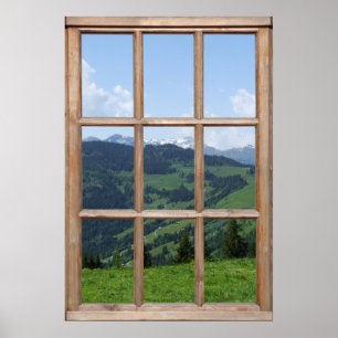 擬似山景色-窓からの美しい場面 ポスター