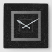 擬革 ブラック グレー モダン スクエア壁時計 (正面)