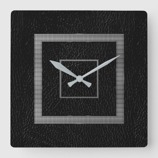 擬革 ブラック グレー モダン スクエア壁時計 (正面)
