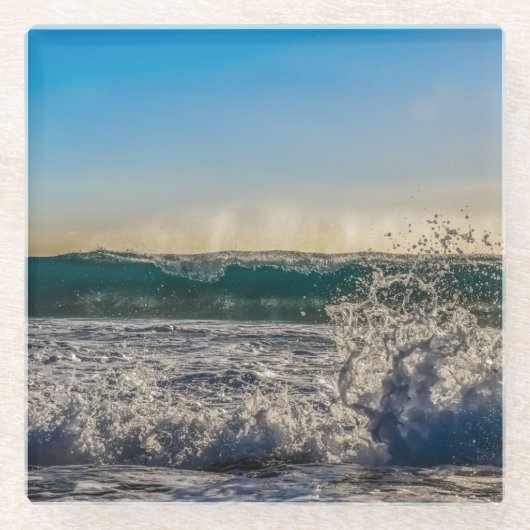支えるために衝突する波 ガラスコースター (正面)
