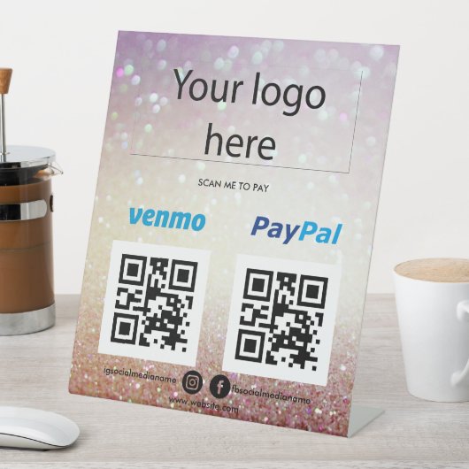 支払いベンモPayPal QRコードCashappにロゴスキャンを追加 台座サイン (インサイチュ)