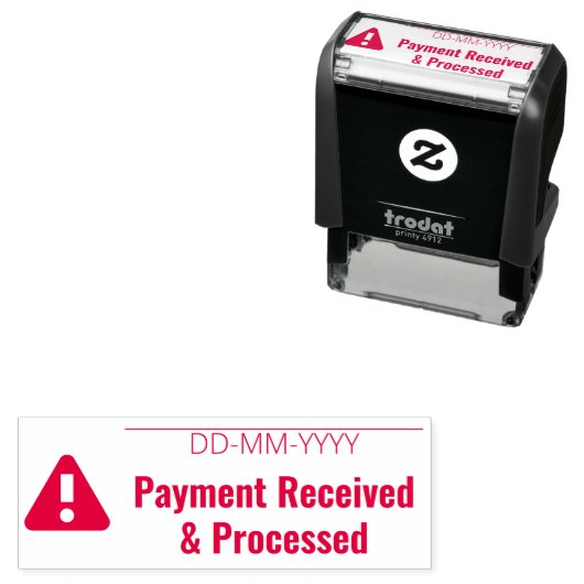 「支払い受領および処理」および警告アイコン セルフインキングスタンプ (インサイチュ)