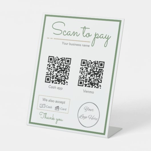 支払うために自然なセージ緑2 qrコードビジネススキャン 台座サイン (正面)