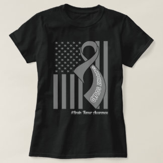 支援分隊の脳腫瘍USフラグ灰色リボン Tシャツ