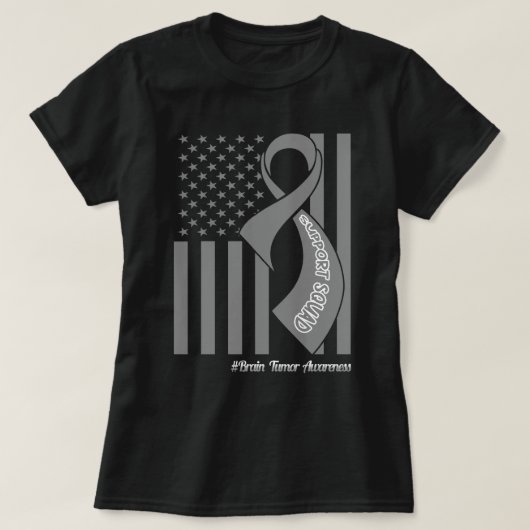 支援分隊の脳腫瘍USフラグ灰色リボン Tシャツ (デザイン正面)