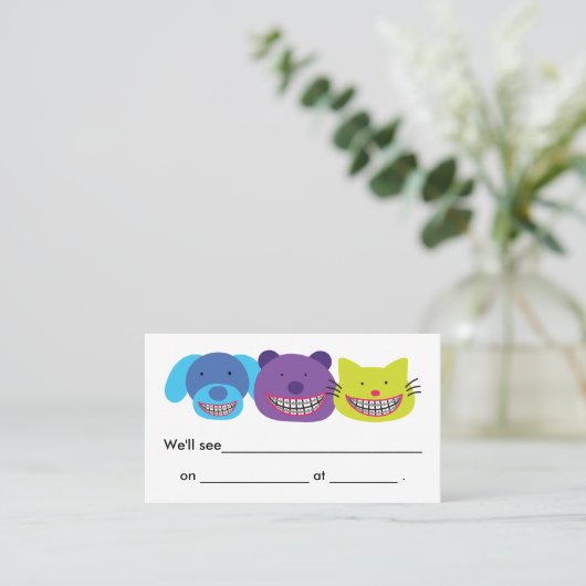 支柱の歯科矯正医のかわいい動物 予約カード (スタンド正面)