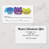 支柱の歯科矯正医のかわいい動物 予約カード (正面/裏面)