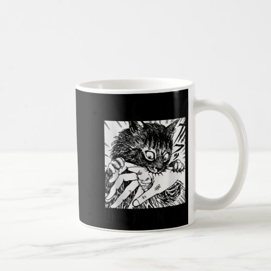 支配されなくなる – 黒猫のかみつく手おもしろい コーヒーマグカップ (右)