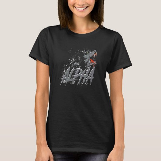 支配的プレデターアルファ怖い狼顔ワイルドアニメーション Tシャツ (正面)