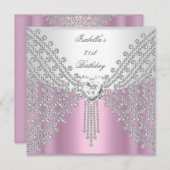 改定誕生日パーティーピンクシルバーホワイト画像 招待状 (正面/裏面)