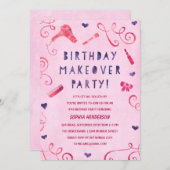改装パーティー |ピンク&パープルガールズ誕生日 招待状 (正面/裏面)