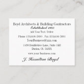 改訂された建築家/契約者/ビルダーのカード 名刺 (裏面)