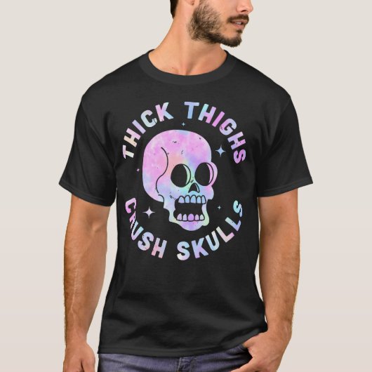 攻撃おもしろい厚い太もも圧砕スカル Tシャツ (正面)