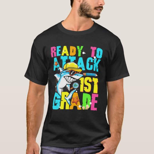 攻撃準備完了1年生サメ新学期キッド Tシャツ (正面)