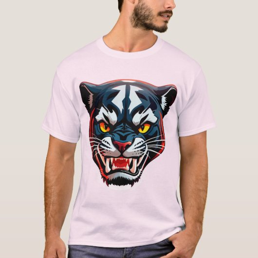 攻撃的なトラの頭のイラスト Tシャツ (正面)