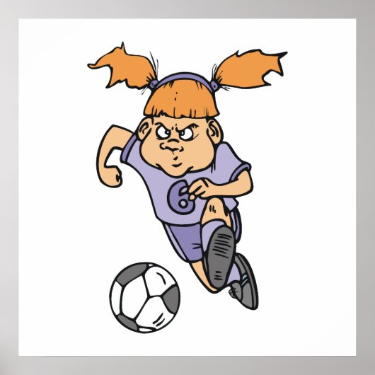 攻撃的な女子サッカー選手のグラフィック ポスター (正面)