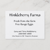 放し飼いの卵の鶏の名刺 名刺 (裏面)