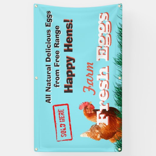 放し飼いの鶏の卵は旗をここに販売しました 横断幕 (縦)