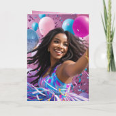 放射エスニックウーマンナチュラルヘア鮮やか誕生日 カード (裏面)