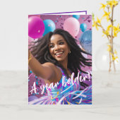 放射エスニックウーマンナチュラルヘア鮮やか誕生日 カード (黄色い花)