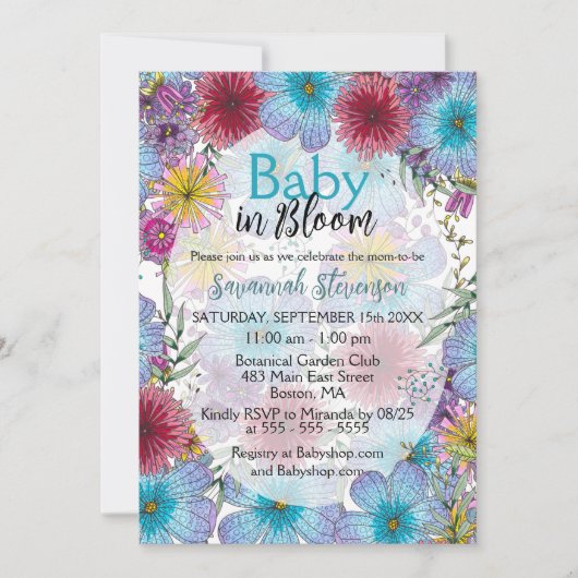 放射エレガント性ボヘミアの花のベビーの開花 招待状 (正面)