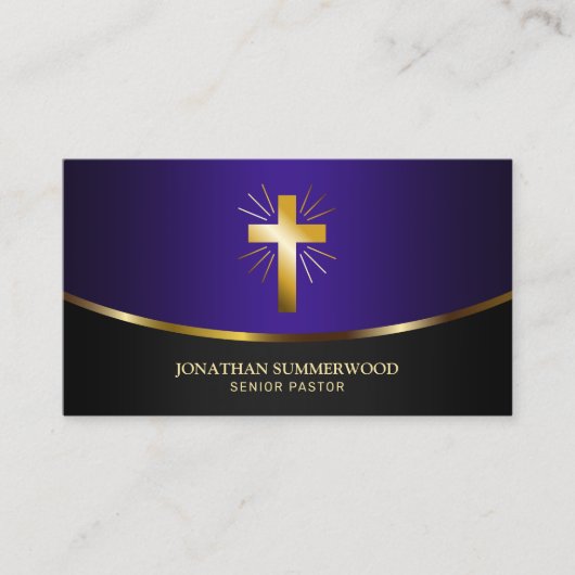 放射エレガント金ゴールドクロスエバンジェリスト王室のパープル 名刺 (正面)