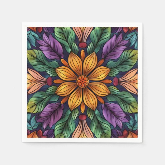 放射スターバストユニーク:黄色と紫のファンタジー スタンダードカクテルナプキン (正面)