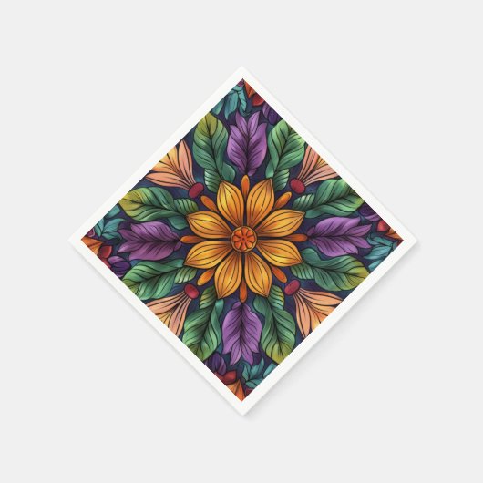 放射スターバストユニーク：黄色と紫のファンタジー スタンダードカクテルナプキン (角)