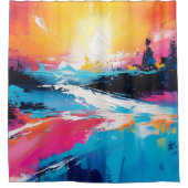 放射セレニティ:抽象芸術サンセット反射 シャワーカーテン (正面)