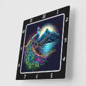 放射ネオンピーコック スクエア壁時計 (傾斜)