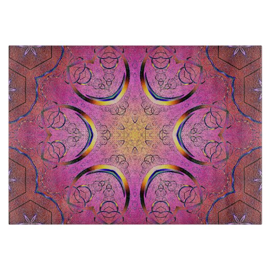 放射ハート万華鏡のように千変万化するパターン カッティングボード (正面)