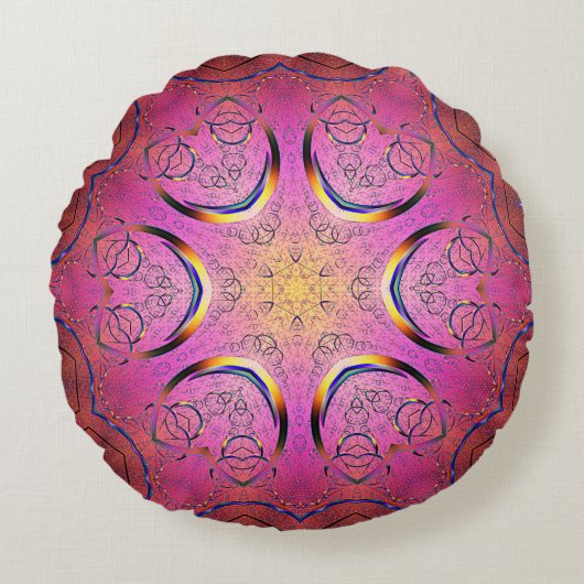 放射ハート万華鏡のように千変万化するパターン ラウンドクッション (正面)