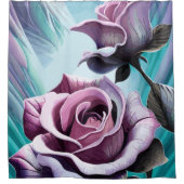 放射バラ：完璧なピンクと紫の花びら シャワーカーテン (正面)