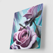 放射バラ：完璧なピンクと紫の花びら スクエア壁時計 (傾斜)