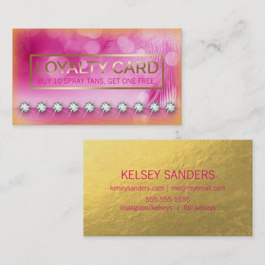 放射ヤシの木のピンクのオレンジロイヤリティカード ロイヤリティカード (正面/裏面)