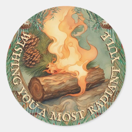 放射ユール（キリスト降誕祭）ヴィンテージスタイル冬至 ラウンドシール (正面)