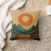 放射太陽と幾何学山脈の抽象芸術ランド クッション (ブランケット)