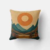 放射太陽と幾何学山脈の抽象芸術ランド クッション (裏面)